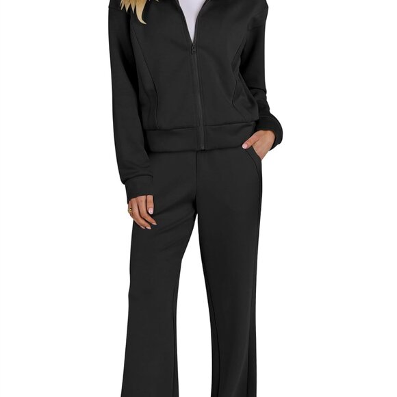 Chic Black Women's Tracksuit: Comfortable 2 Piece Sweat Set for Leisure - Picture 1 of 6